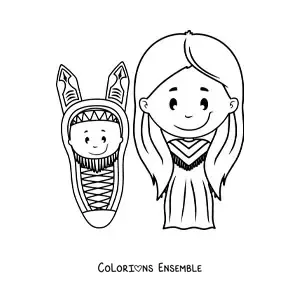 Image à colorier d'une famille d'une tribu amérindienne