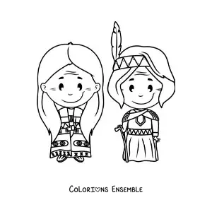 Image à colorier d'Amérindiens animés