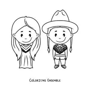 Image à colorier d'un cowboy et d'un Amérindien animés
