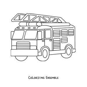 Image à colorier d'un camion de pompiers à l'arrêt