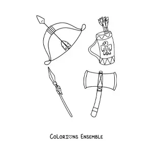 Image à colorier d'armes des tribus amérindiennes