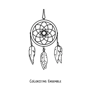 Image à colorier d'un attrape-rêves des tribus amérindiennes