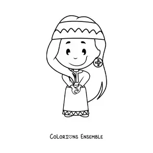 Image à colorier d'une femme d'une tribu amérindienne animée