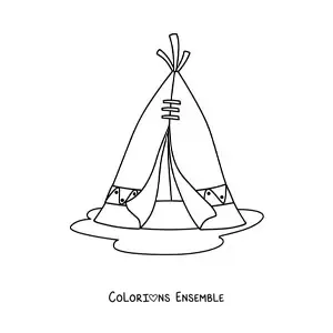Image à colorier d'un tipi des tribus amérindiennes