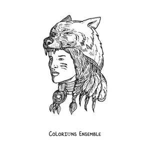 Image à colorier d'un Amérindien d'une tribu réaliste avec une peau d'ours