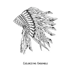 Image à colorier d'une coiffe de plumes des tribus amérindiennes