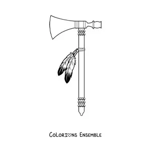 Image à colorier d'une hache des peuples amérindiens