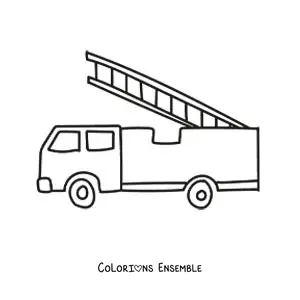 Image à colorier d'un camion de pompiers simple avec l'échelle levée
