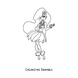 Image à colorier d'une danseuse de hula animée