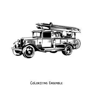Image à colorier d'un camion de pompiers ancien