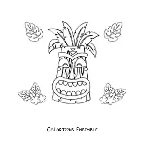 Image à colorier d'un masque tiki animé