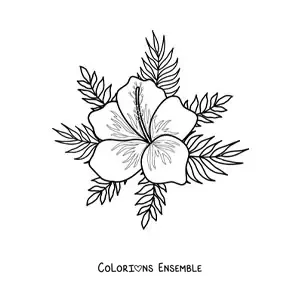 Image à colorier d'une fleur hawaïenne facile avec des feuilles