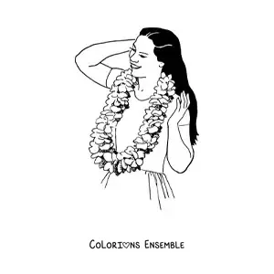 Image à colorier d'une fille à une fête hawaïenne avec un collier de fleurs