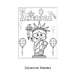 Image à colorier de la statue de la Liberté animée kawaii