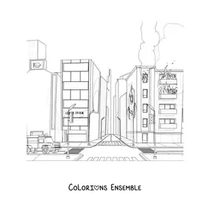 Image à colorier d'un camion de pompiers sur un incendie