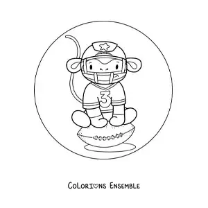 Image à colorier d’un singe rigolo qui joue au football américain