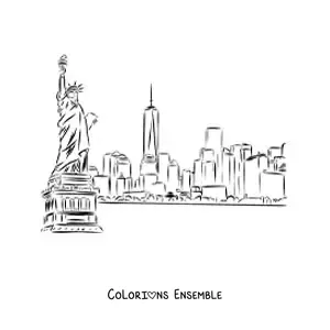 Image à colorier d’un paysage de New York avec la Statue de la Liberté