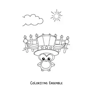 Image à colorier d’un pingouin rigolo qui fête l’indépendance des États-Unis