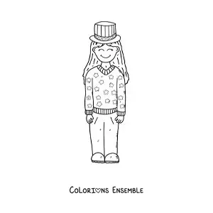 Image à colorier d’une fille qui fête l’indépendance des États-Unis