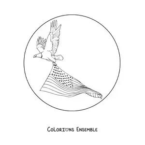 Image à colorier d’un aigle tenant le drapeau des États-Unis