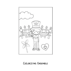 Image à colorier d’un petit garçon qui fête la fête du Canada