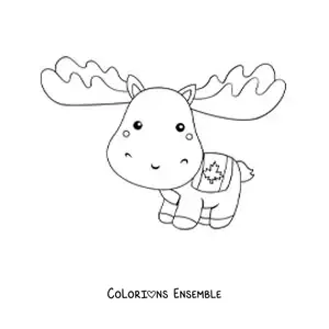 Image à colorier d’un orignal du Canada kawaii et rigolo