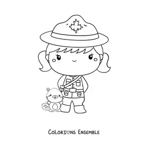 Image à colorier d’une petite fille policière du Canada kawaii