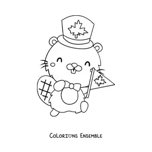 Image à colorier d’un castor rigolo qui fête la fête du Canada
