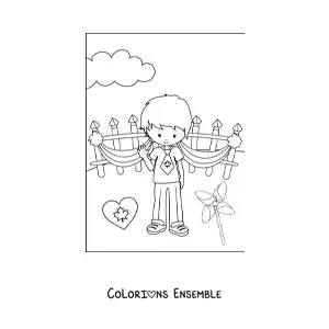 Image à colorier d’un petit garçon qui fête la fête du Canada