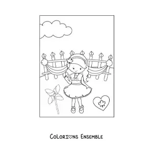 Image à colorier d’une petite fille qui fête la fête du Canada