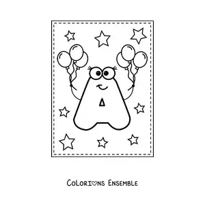 Image à colorier de la lettre A majuscule rigolote avec des ballons