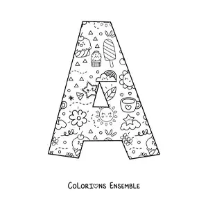 Image à colorier de la lettre A en dessin animé