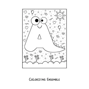Image à colorier de la lettre A en forme de petit monstre rigolo