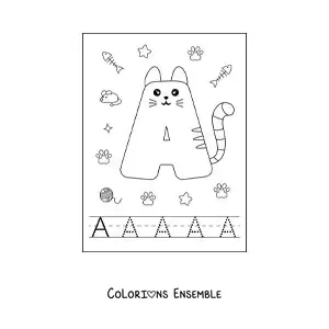 Image à colorier de la lettre A en forme de chat rigolo