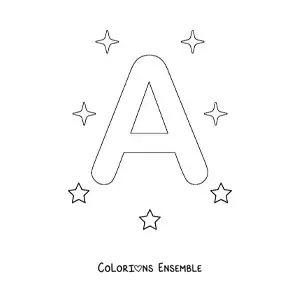 Image à colorier de la lettre A majuscule avec des étoiles