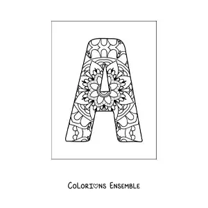 Image à colorier d’un mandala de la lettre A majuscule