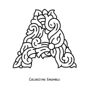 Image à colorier de la lettre A majuscule décorée