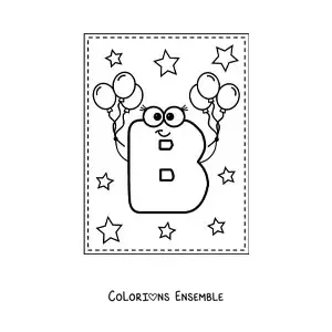 Image à colorier de la lettre B majuscule rigolote avec des ballons