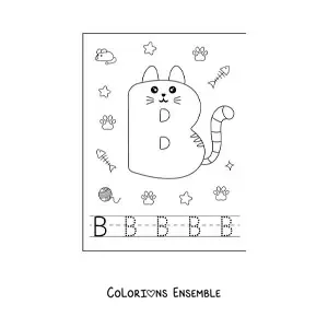 Image à colorier de la lettre B en forme de chat rigolo