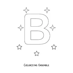 Image à colorier de la lettre B majuscule avec des étoiles