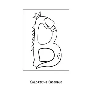 Image à colorier de la lettre B en forme de dinosaure rigolo