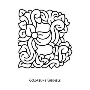 Image à colorier de la lettre B majuscule décorée