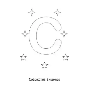 Image à colorier de la lettre C majuscule avec des étoiles