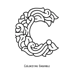 Image à colorier de la lettre C majuscule décorée