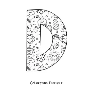 Image à colorier de la lettre D en dessin animé