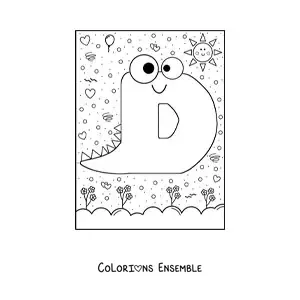 Image à colorier de la lettre D en forme de petit monstre rigolo