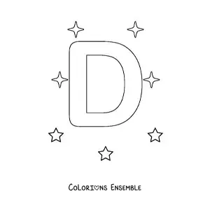 Image à colorier de la lettre D majuscule avec des étoiles