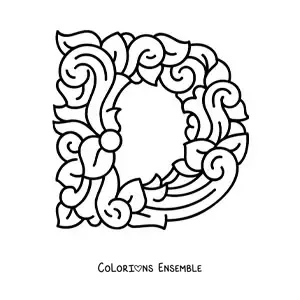Image à colorier de la lettre D majuscule décorée