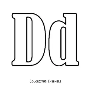Image à colorier d’un grand D en majuscule et en minuscule