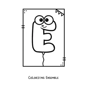Image à colorier de la lettre E en forme de ballon rigolo